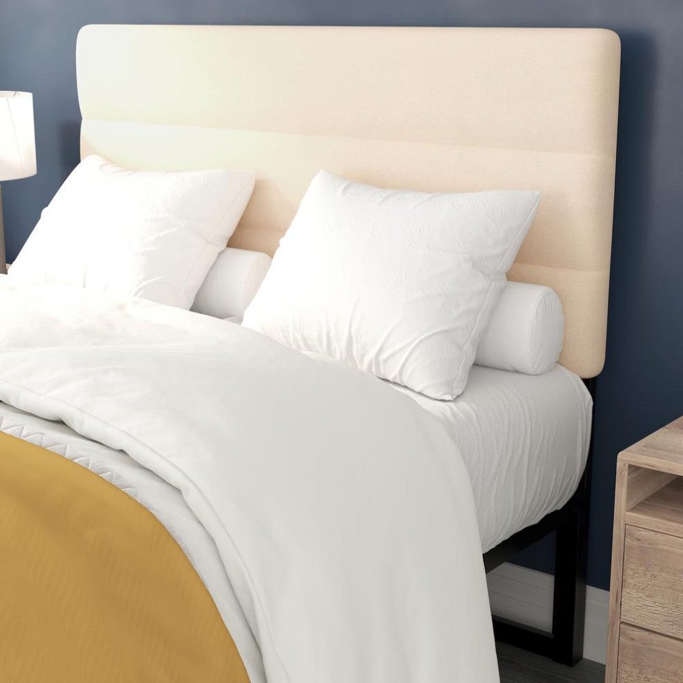 Paxton Stitched Upholstered Adjustable Height Headboard, Cream, Full