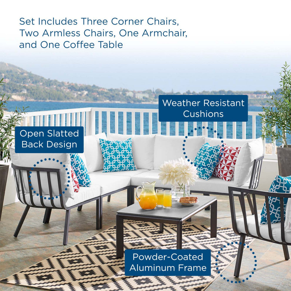 Lounge Sectional Sofa Chair Set, Aluminum, Metal, Gray White, Outdoor