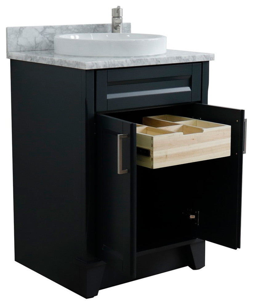 25" Single Sink Vanity, Dark Gray Finish With White Carrara Marble