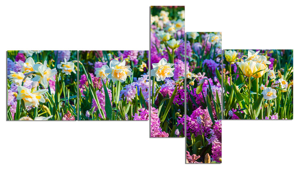 Spring Flowers in Keukenhof Park, Floral Canvas Art Print, 60"x32", 5 panels