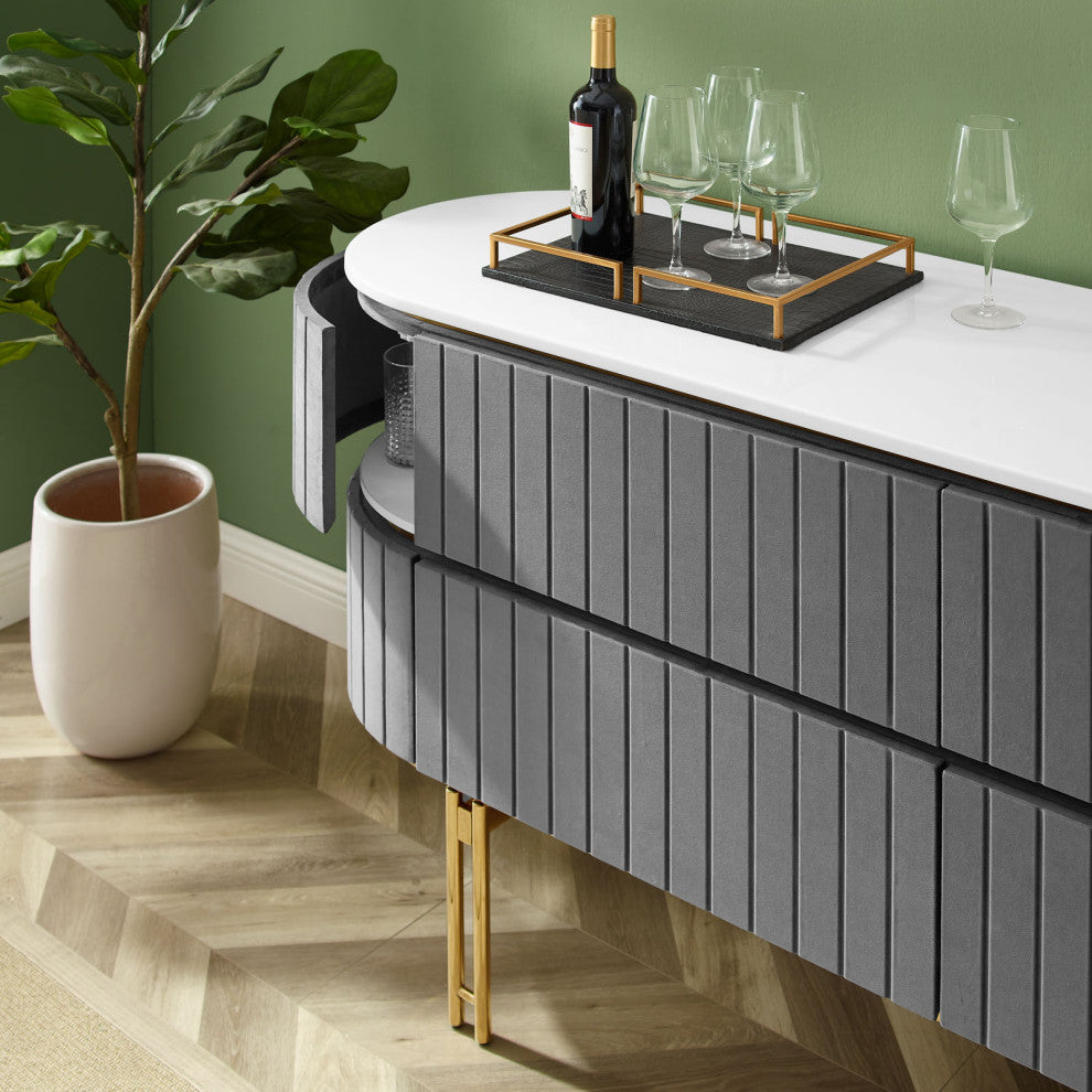Console Entry Table Sideboard, White Gray, Velvet, Modern Lounge Cafe