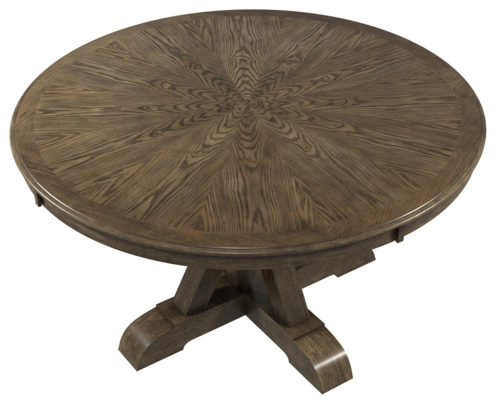 Furniture of America Kora Rustic Round Trestle Wood Dining Table in Light Oak