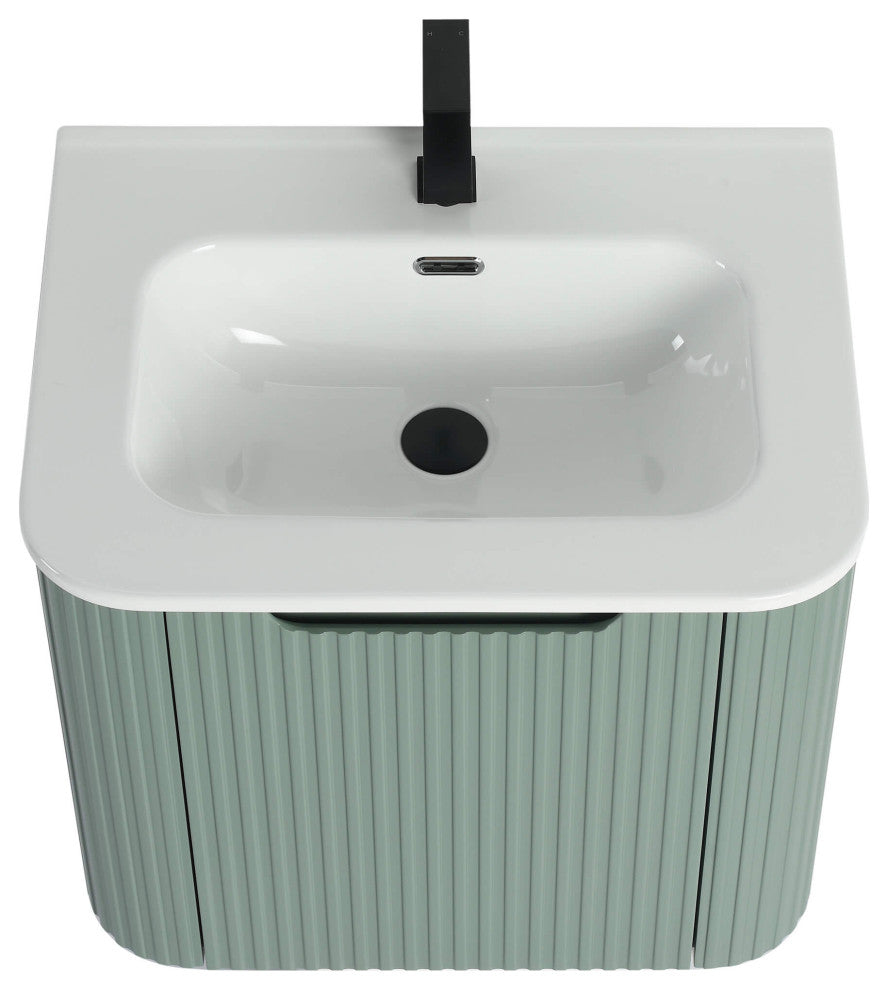 Caskvalley Bath Vanity, Straight Fluted Design Sink Included, Mint Green, 24"