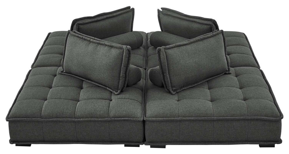 Modular Deep Tufted Sectional Sofa Set, Gray, Fabric, Modern, Hospitality