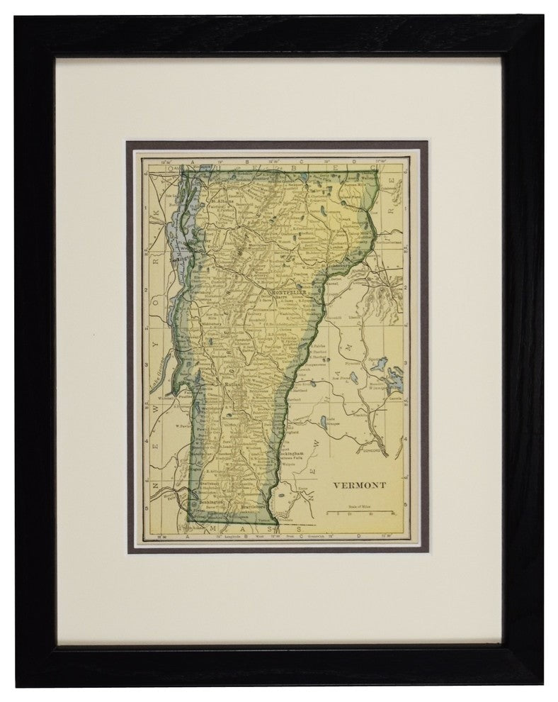 Vintage Vermont Map, Framed original Vermont State Map- Authentic 1920s