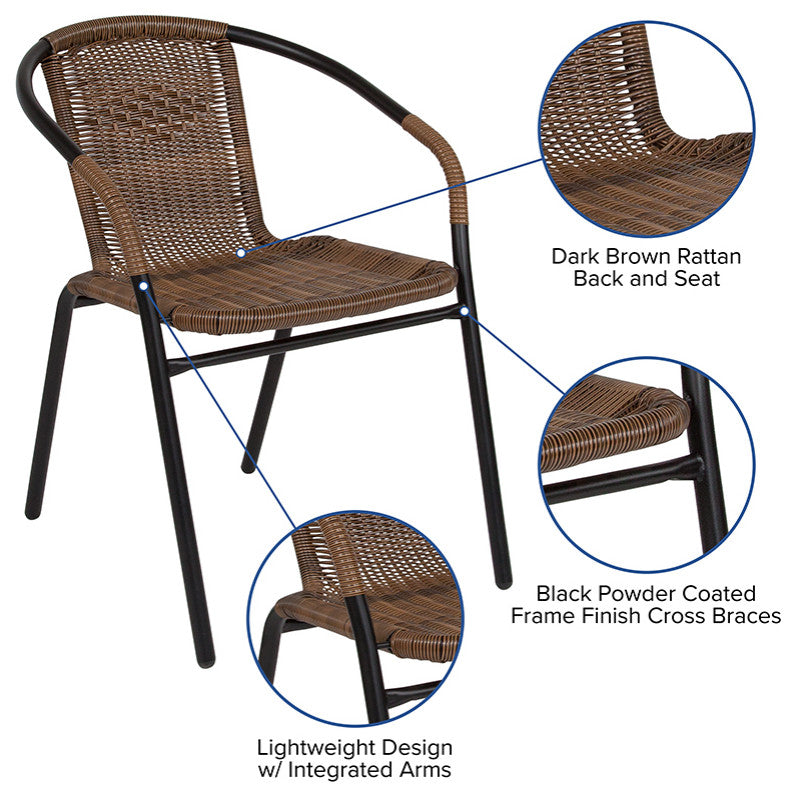 2 Pack Rattan Indoor-Outdoor Stack Chair, Medium Brown
