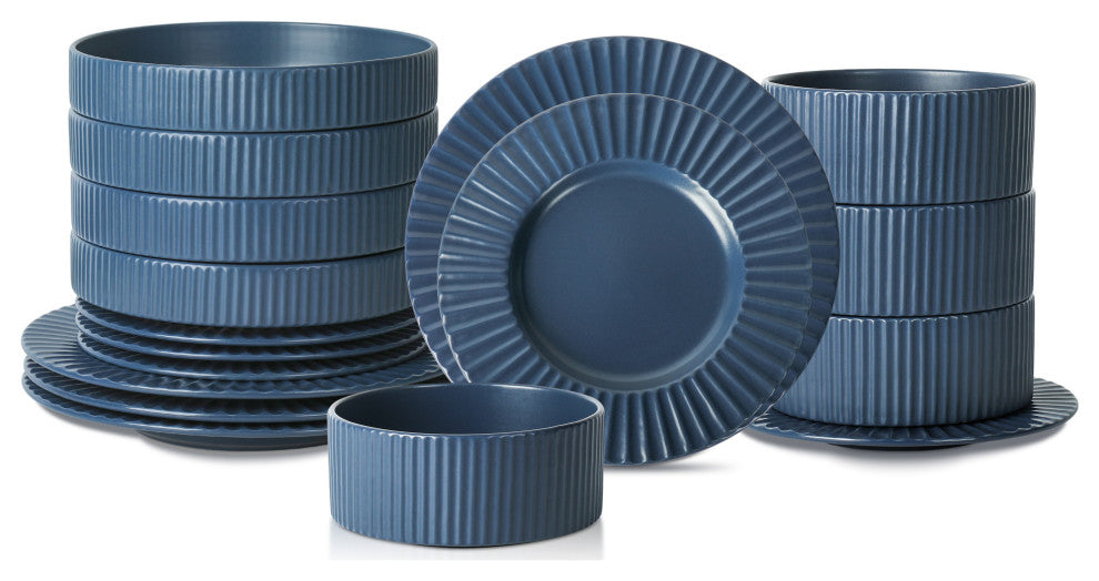 Christian Siriano Lusso Stoneware 16 Piece Dinnerware Set, Ash Blue