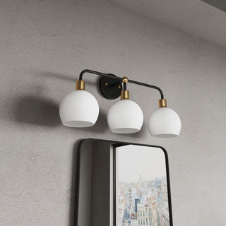 Modern Black 3-Light Bathroom Vanity Light with White Metal Shades