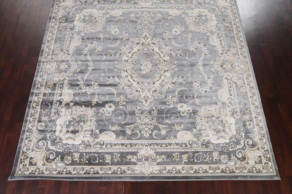 Grey Floral Medallion Transitional Turkish Rug Oriental Carpet 10x10