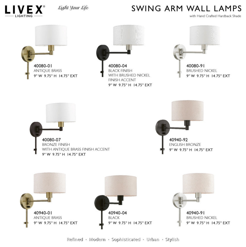 Swing Arm Wall Lamps 1 Light Black, Brushed Nickel Accent Swing Arm Wall Lamp