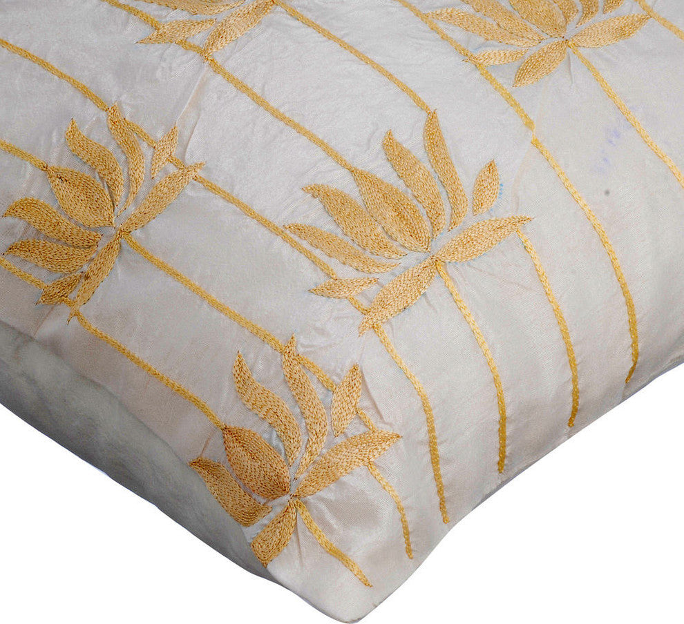 Ivory Decorative Throw Pillow Covers 14"x14" Silk Cushion Covers - Lotus Serene