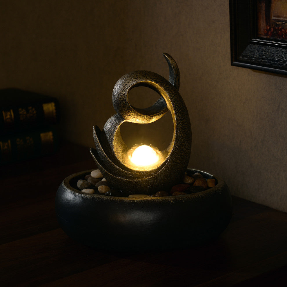 Tabletop Bowl Fountain with LED Light, Black