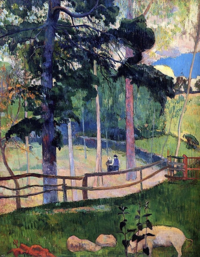 Paul Gauguin Nostalgic Promenade, 21"x28" Gallery Wrapped Canvas Print