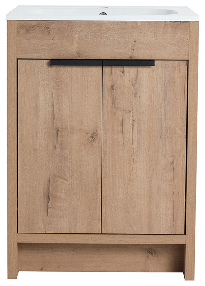 Single Vanity, Neutral Finish With Solid Surface Resin White Sink, 24"
