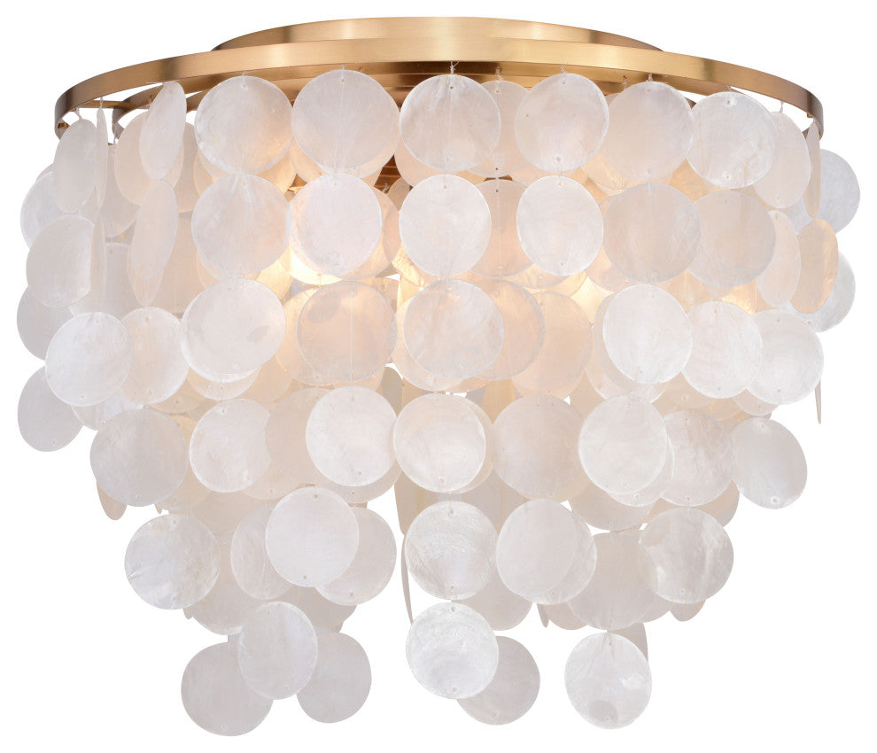 Elsa Capiz Shell 16" 3 Light Flush Mount Natural Brass