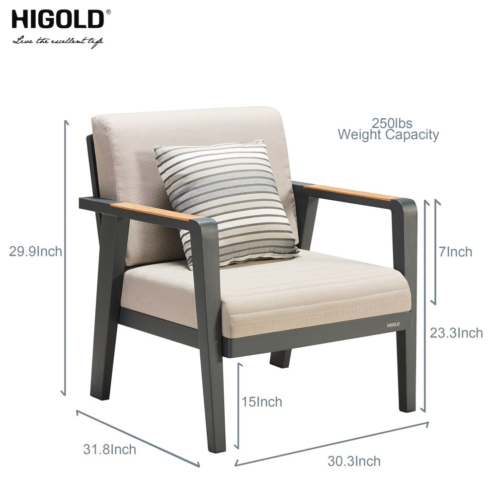 Emoti Aluminum Teak Patio Single Sofa - Series 6977