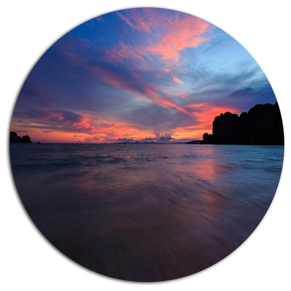 Sunset At Railay Beach Andaman Sea, Seashore Disc Metal Wall Art, 23"