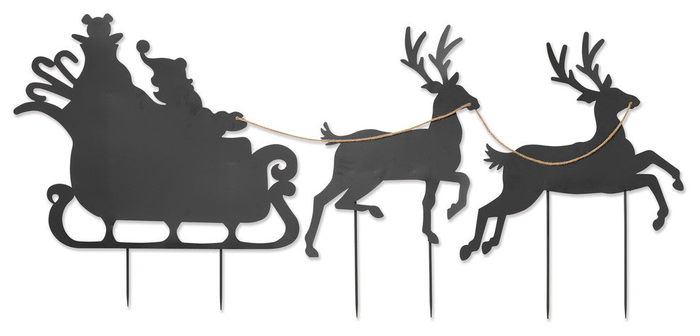 Santa and Two Reindeer Silhouete Yard Stakes, Set of 3