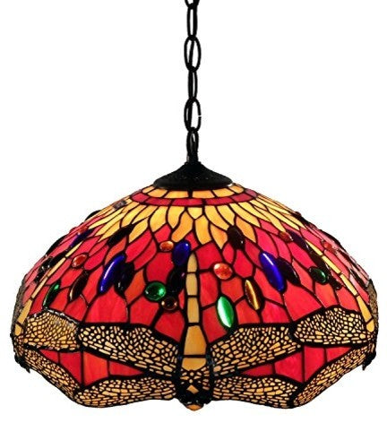 Tiffany Style Red Dragonfly Hanging Lamp