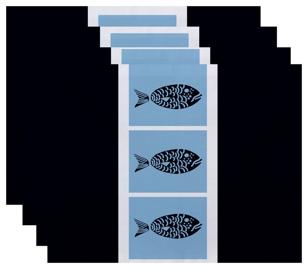 18x14-inch, Fish Chips, Animal Print Placemat, Navy Blue (Set of 4)