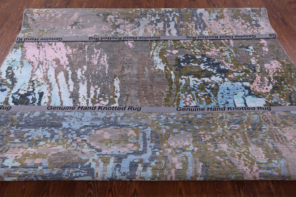 8' 3" X 9' 11" Abstract Handmade Wool and Silk Rug Q11789