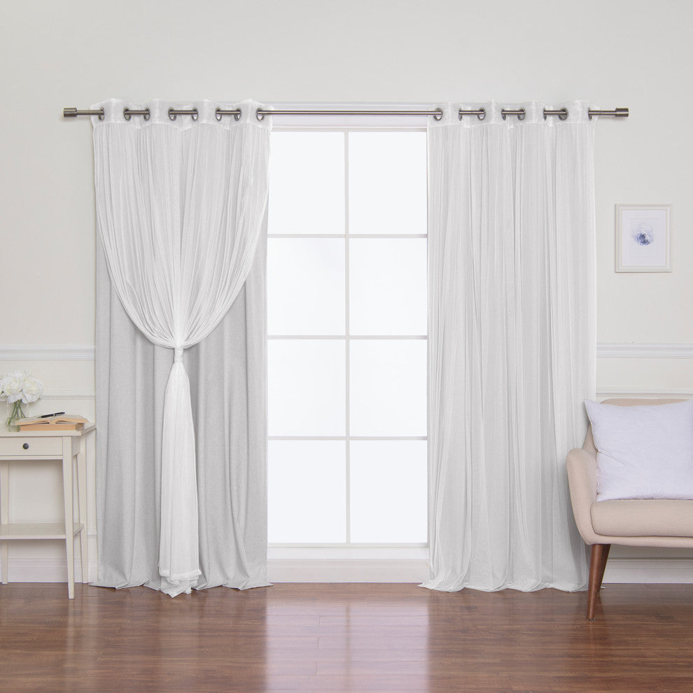 Tulle & Linen Blackout Curtains, Lt. Grey, 52"x96"