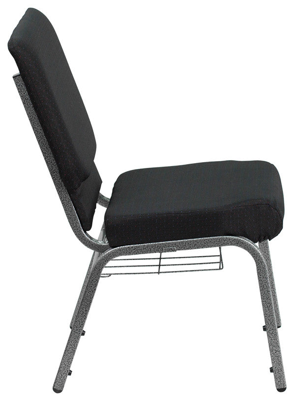 18.5''W Chair in Black Patterned Fabric with Cup Book Rack