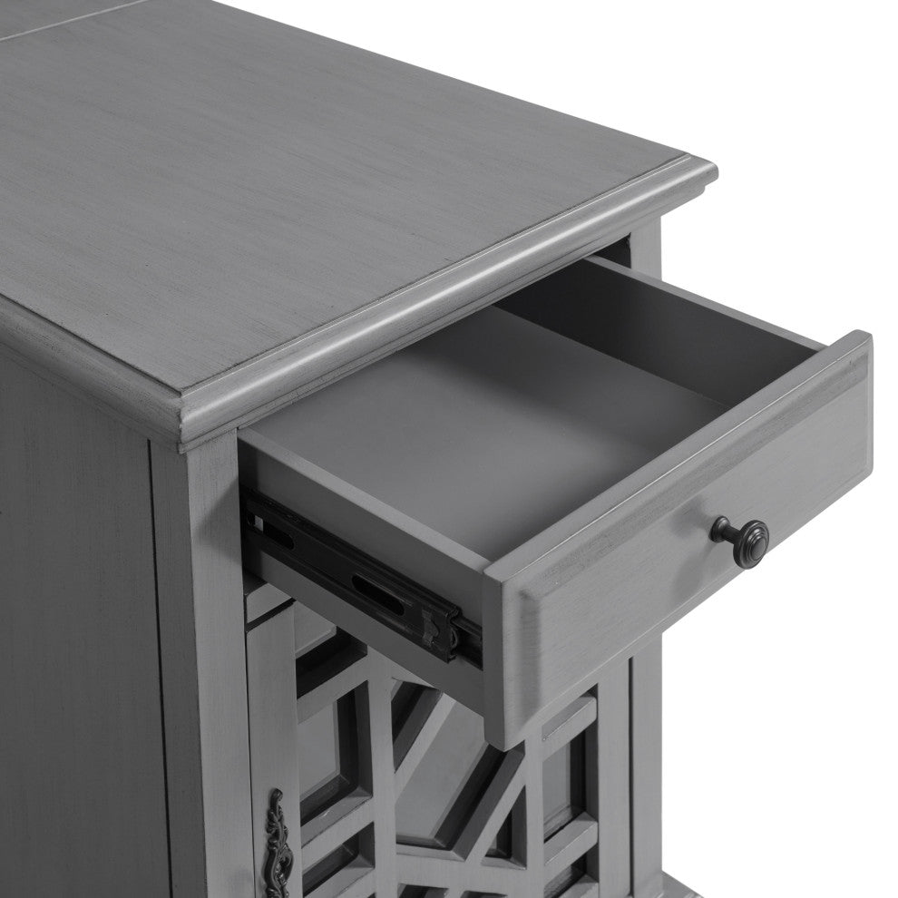 Elegant Chairside Table with Charging Station, Grey