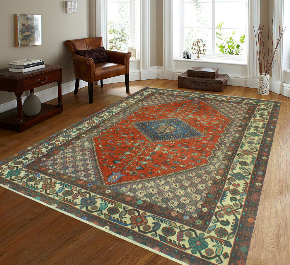 Fine Vintage Distressed Souzan Rust/Ivory Rug, 6'5x9'6