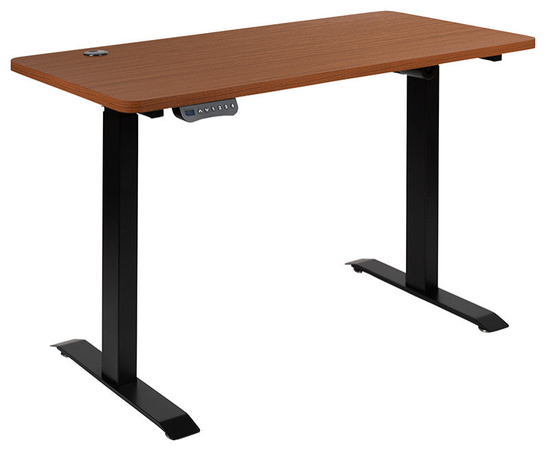 Mahogany Electric Height Adjustable Stand Up Desk with Office Chair
