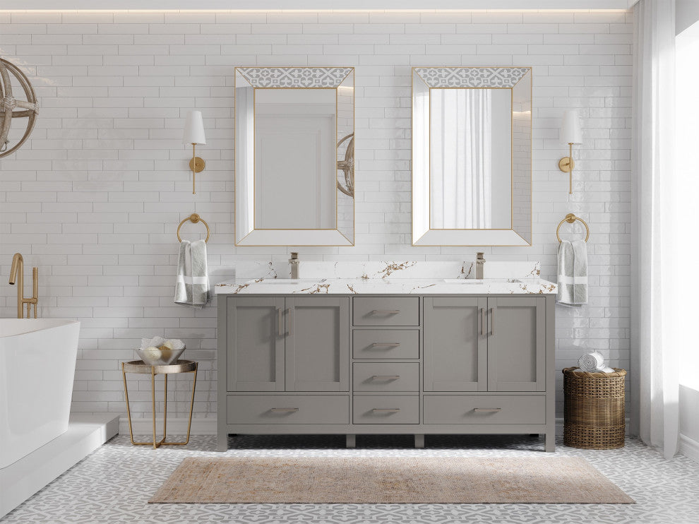 Malibu 72 Double Sink Vanity in Elephant Skin Gray 2" Viola Brown