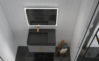 CastelloUSA Amazon 30" Left Wall Mounted Bathroom Vanity Set, Gray, Black Top, Gold Handles