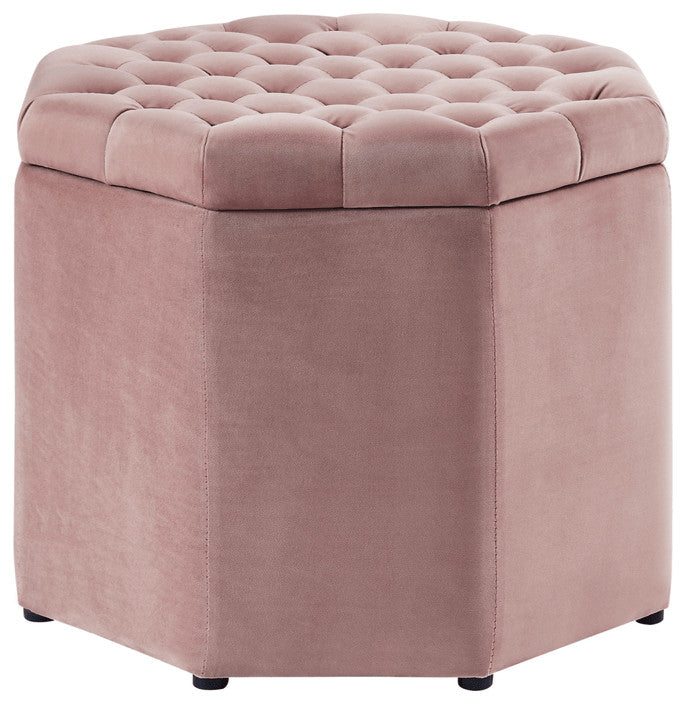 25" Blush Velvet And Black Tufted Specialty Storage