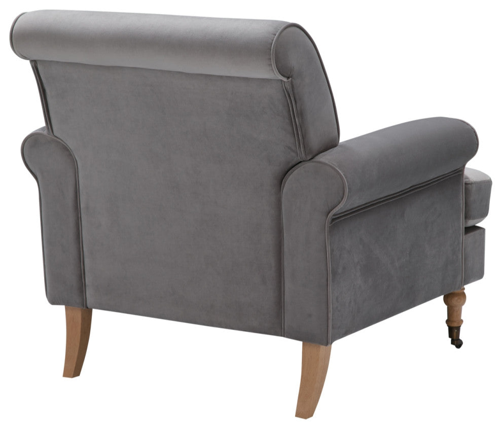 Rustic Manor Donna Accent Chair Saber Back Leg, Velvet, Gray