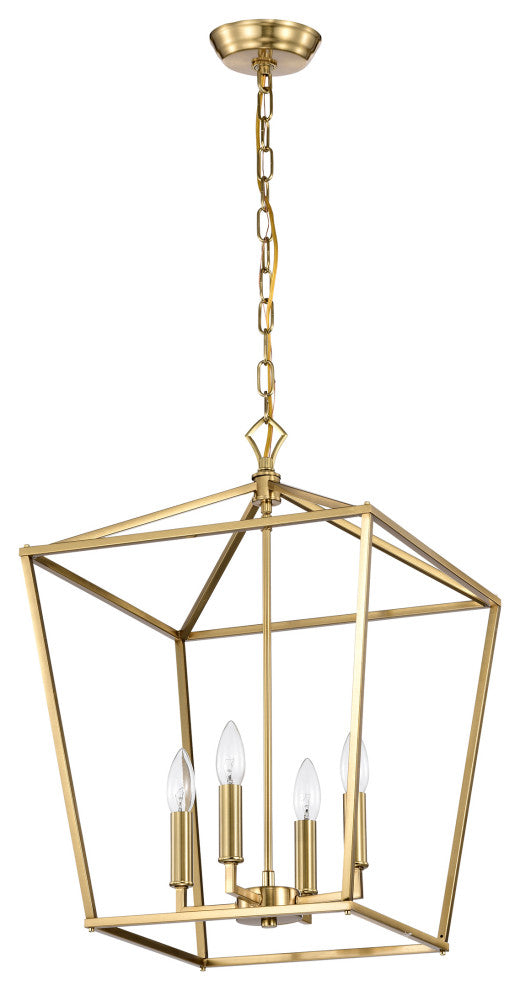4-Light 16 in. Gold Caged Lantern Modern Pendant