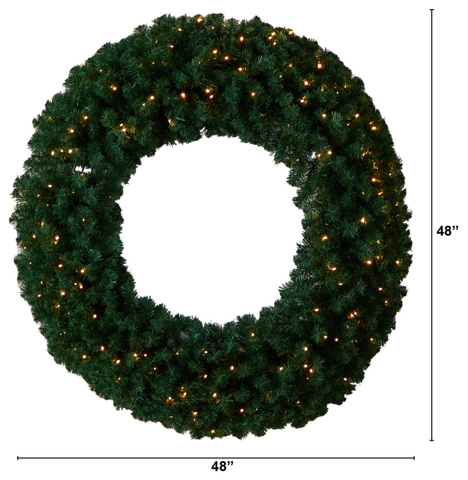 48" Large Faux Christmas Wreath With 714 Bendable Branches and 200 LED Lights