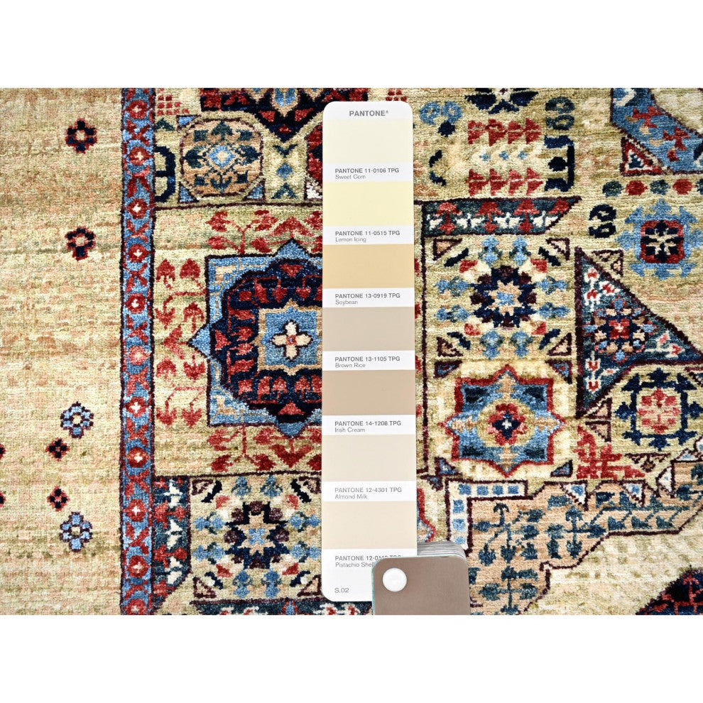 White, Hand Knotted, Natural Wool, Mamluk Design, Oriental Rug, 5'x7'