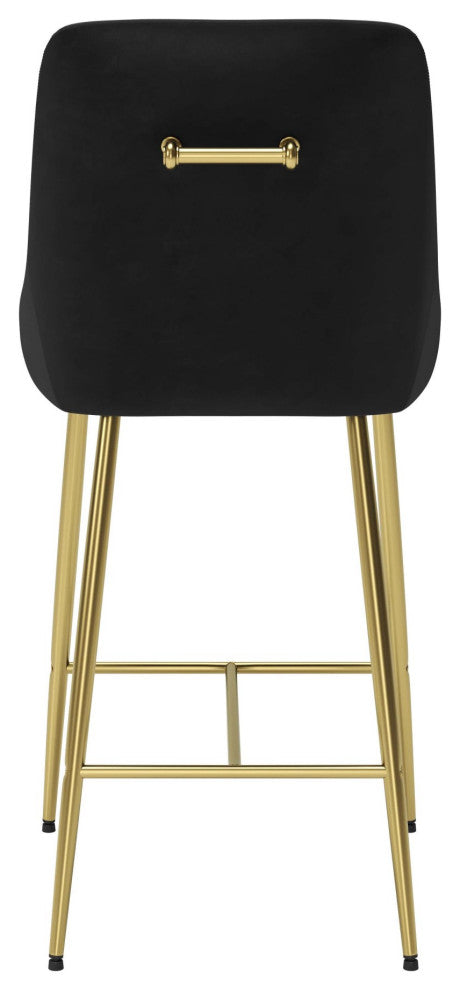Counter Stool Chair, Steel Metal, Fabric, Black, Gold, Bar Kitchen Cafe Bistro