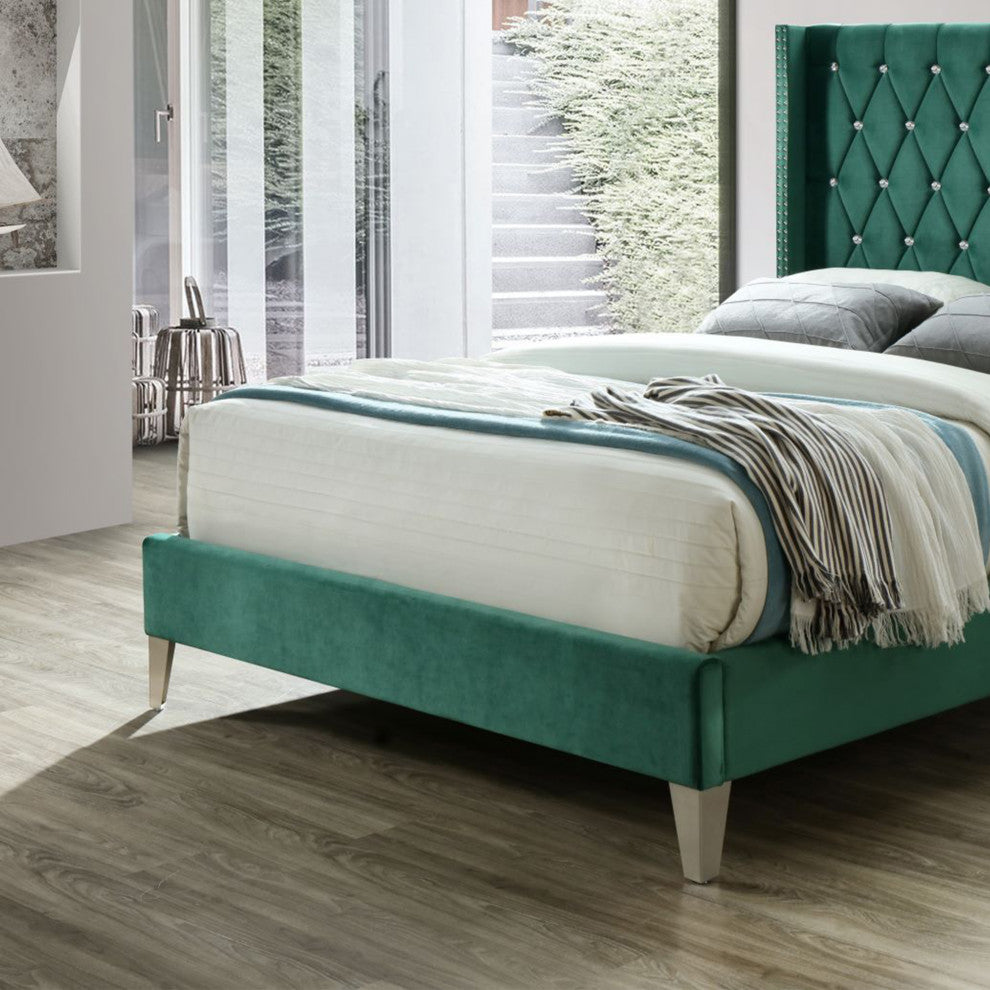 Better Home Products Alexa Velvet Upholstered Queen Platform Bed, Green
