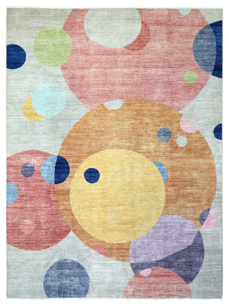 Colorful The Circles Densely Woven Hand Knotted Natural Dyes Wool Rug, 9'1"x12'