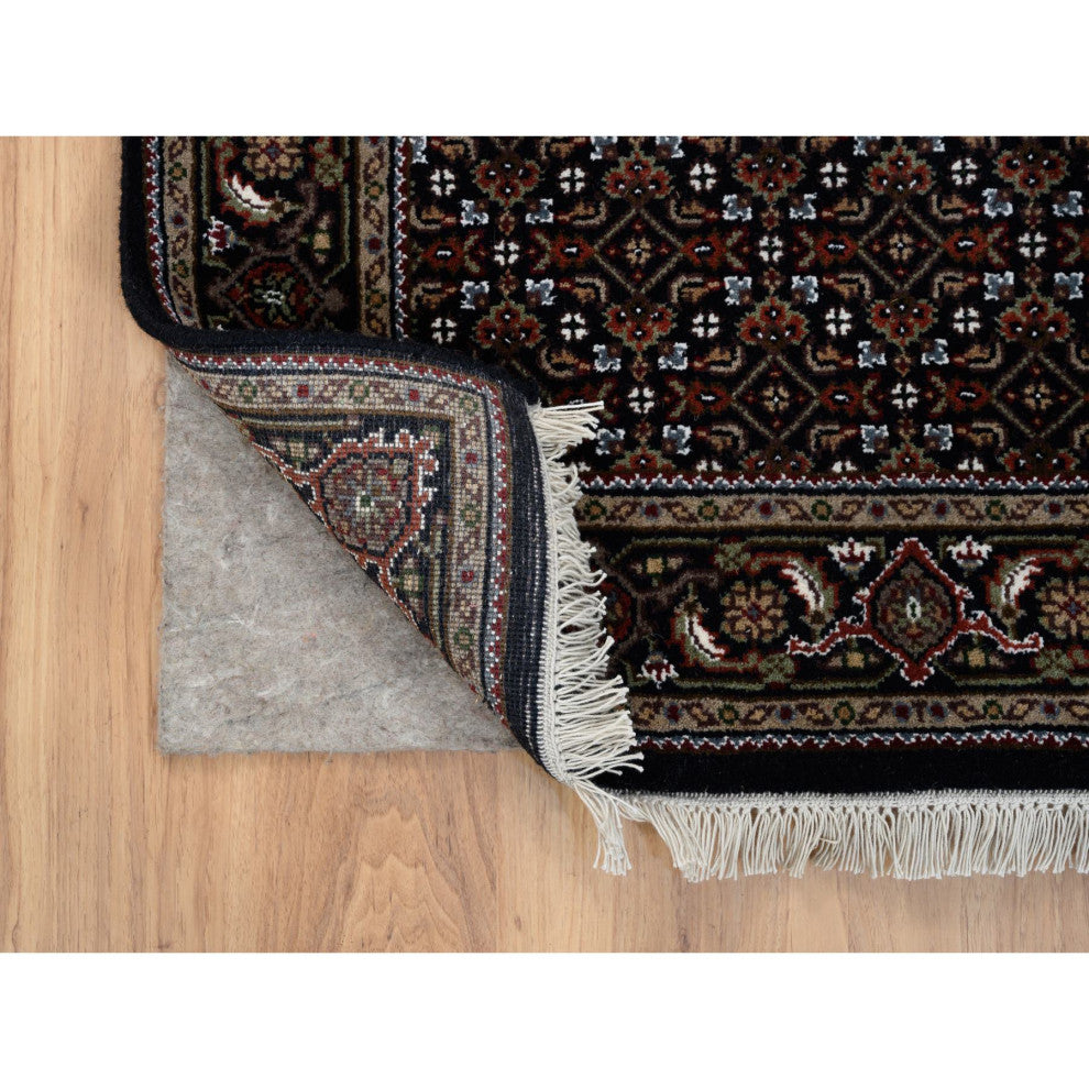 Black Hand Knotted Wool and Silk Herati 175 KPSI Oriental Rug, 3'0"x5'2"