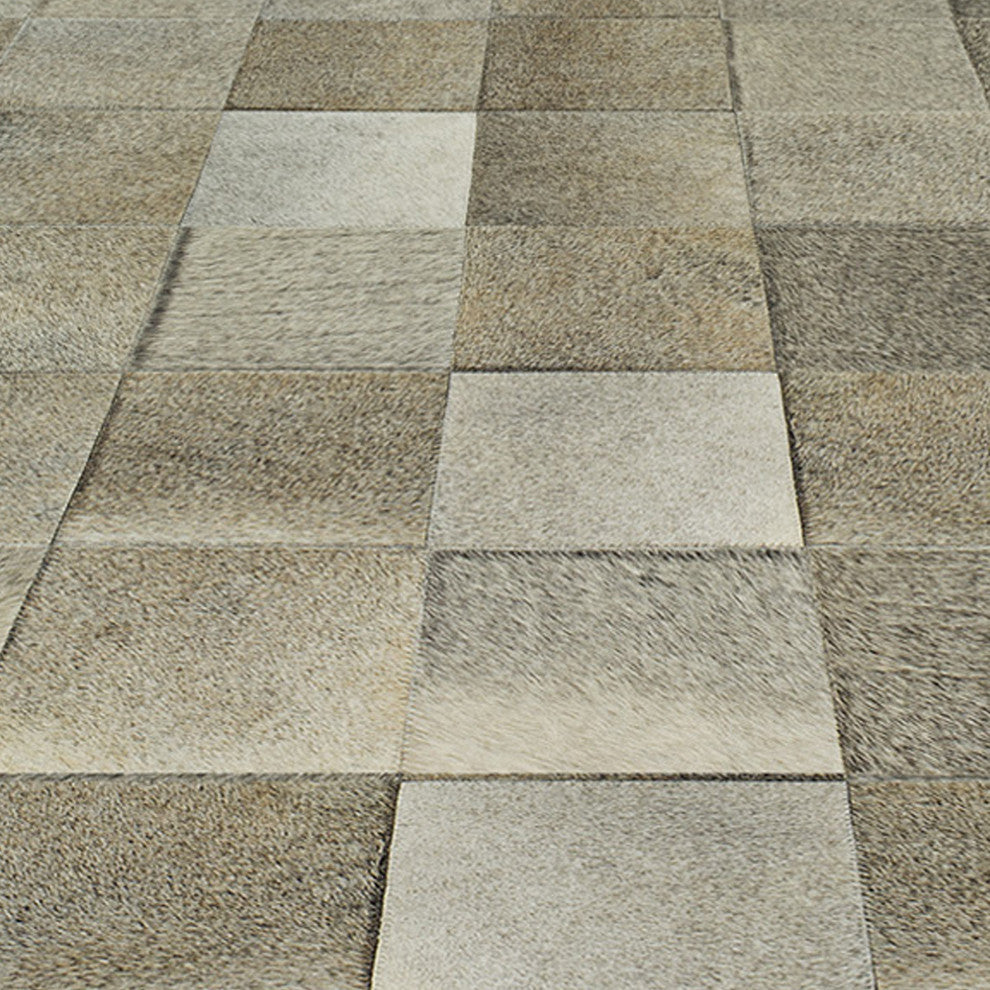 Cowhide Patchwork Rug, Ares, Pewter, 12'x15'