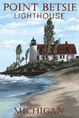 "Point Betsie Lighthouse" Painting Print on Wrapped Canvas, 8x12
