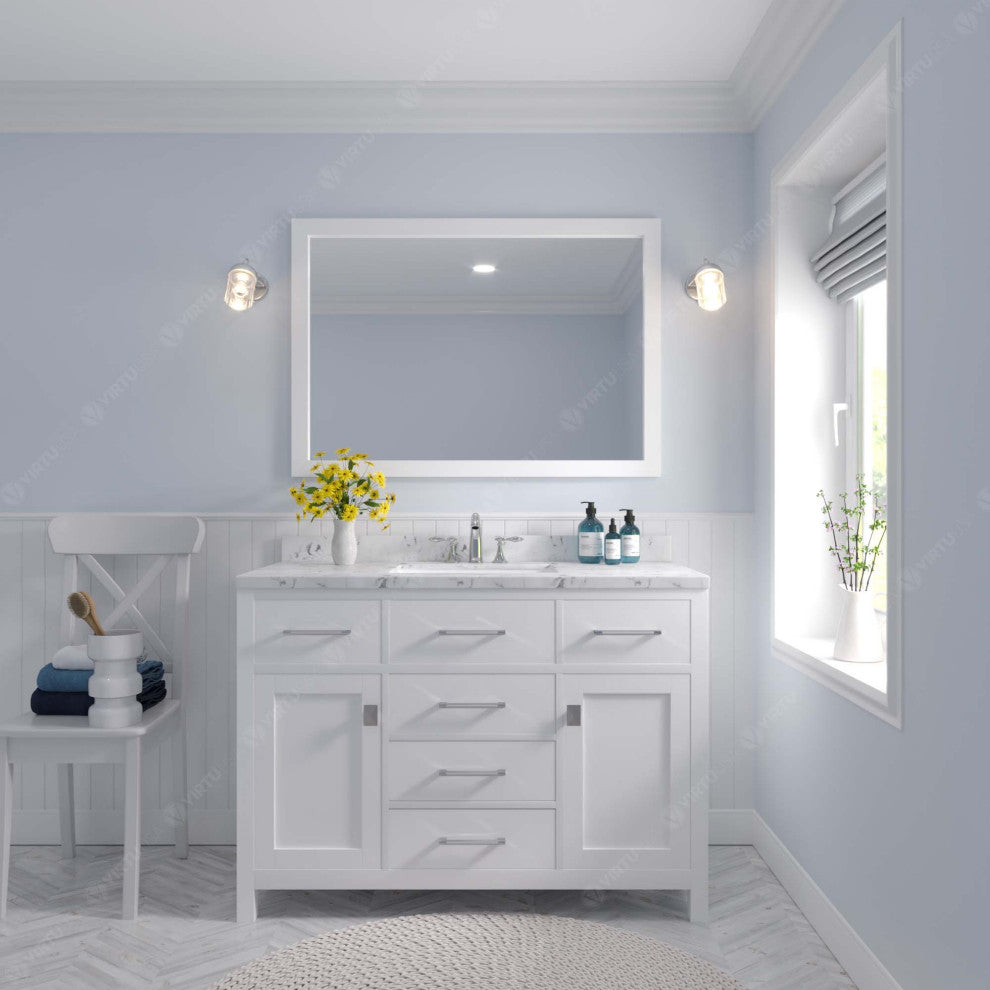 Caroline 48" Single Bath Vanity With Cultured Marble Quartz Top, White
