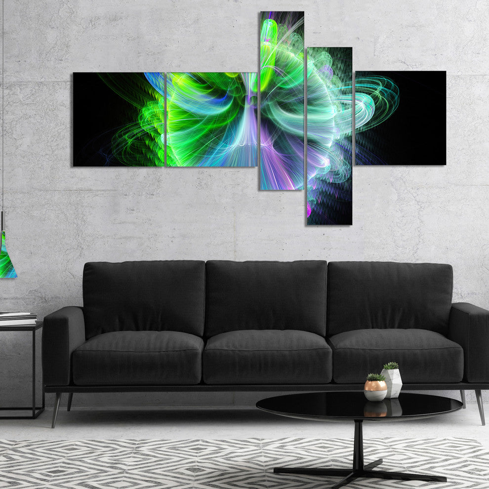 Bright Blue Fractal Vortices of Energy, Floral Canvas Print, 60"x32", 5 panels