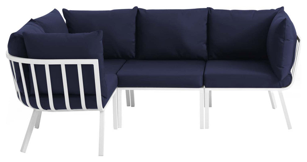 Riverside 4 Piece Outdoor Patio Aluminum Sectional - White Navy