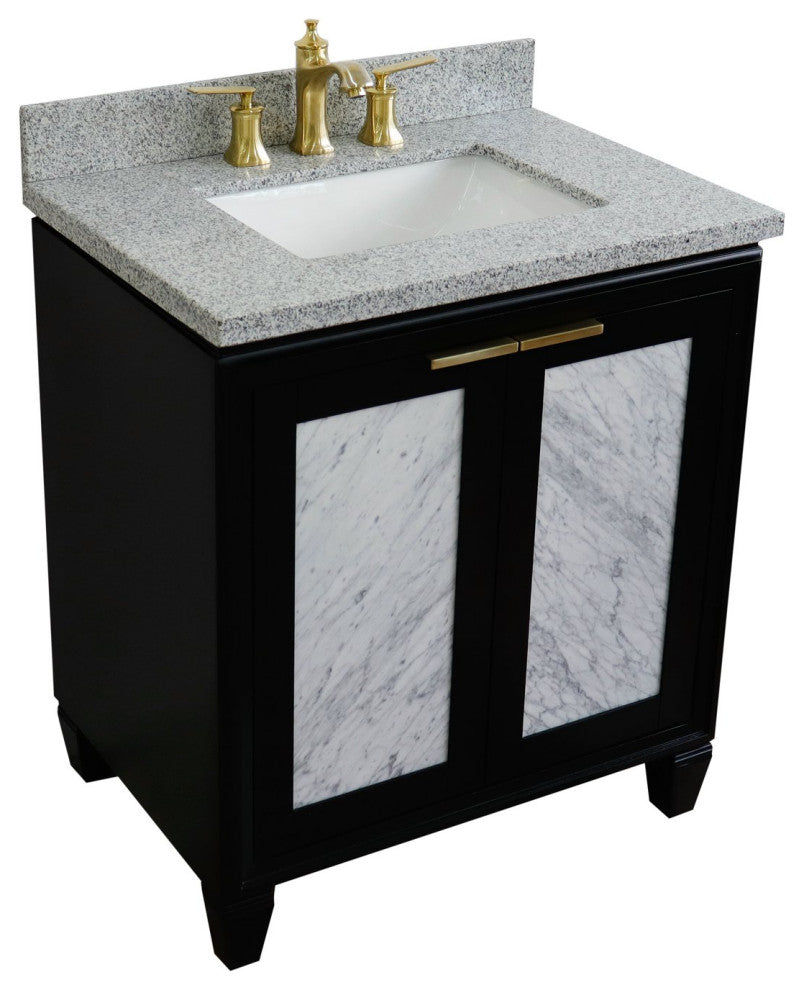 31" Single Sink Vanity, Black Finish With Gray Granite With Rectangle Sink