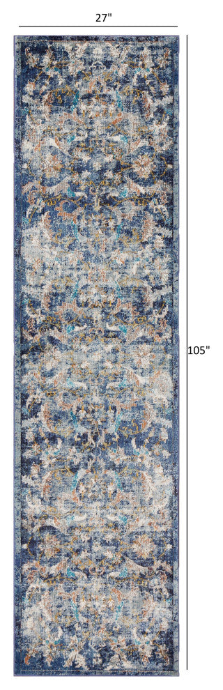 2??x 9??Blue and White Jacobean Pattern Runner Rug