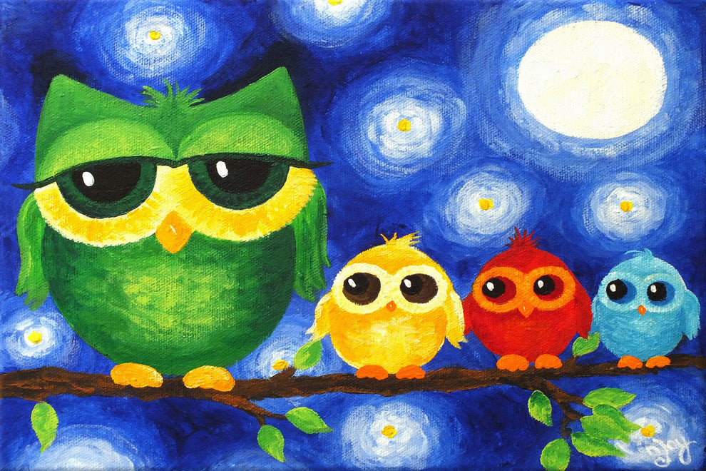 Marmont Hill, "Colorful Owls" by Nicola Joyner Painting on Wrapped Canvas, 36x24