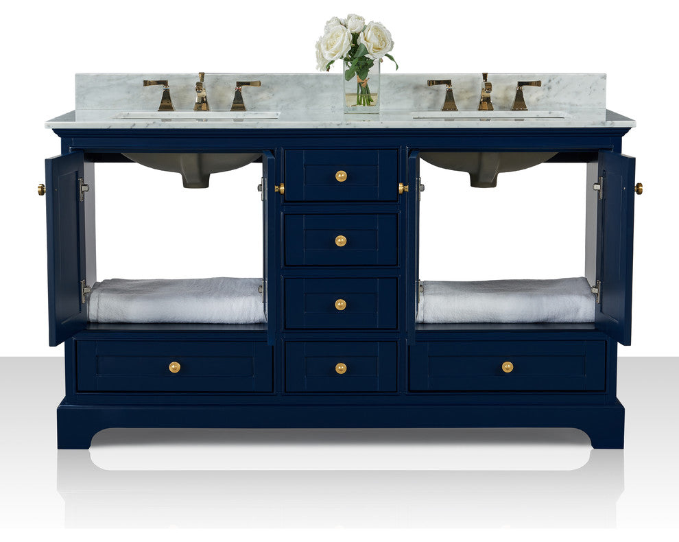 Audrey Vanity Set, Heritage Blue, 60", Gold Hardware, No Mirror